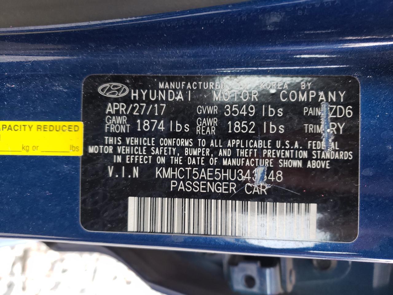 Photo 10 from auction – 2017 HYUNDAI ACCENT SE with VIN KMHCT5AE5HU343348