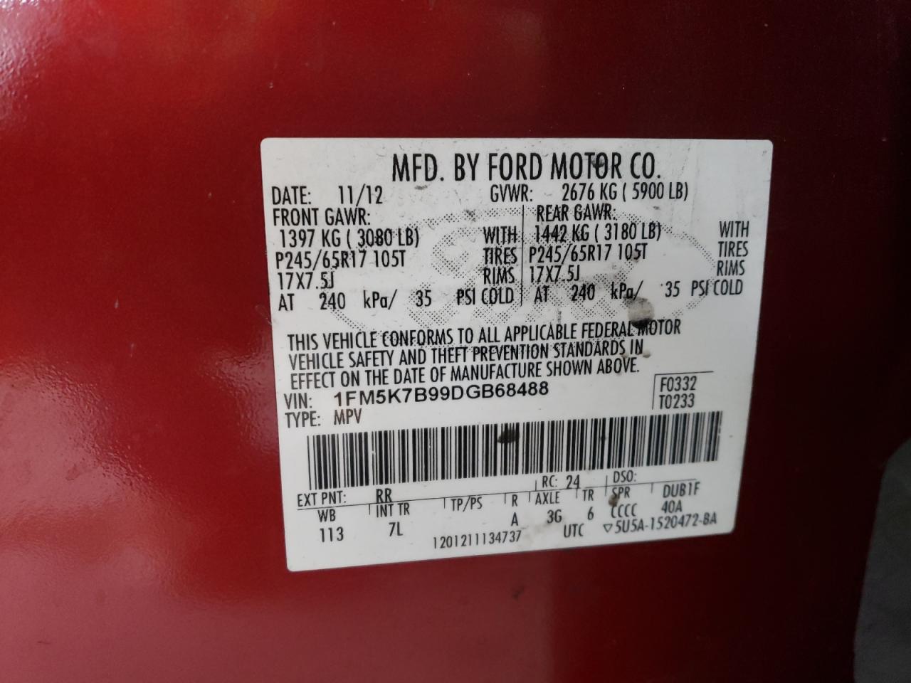 Photo 10 from auction – 2013 FORD EXPLORER with VIN 1FM5K7B99DGB68488