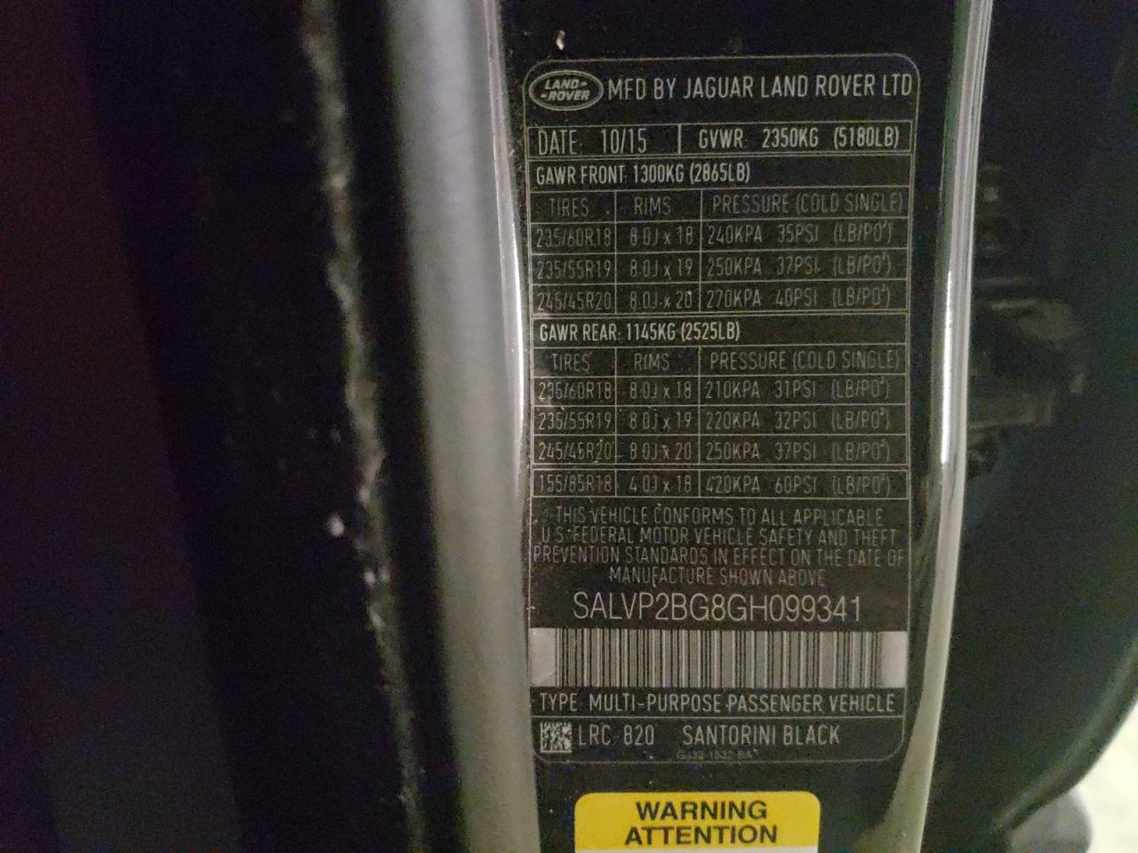 Zdjęcie 10 z aukcji – 2016 LAND ROVER RANGE ROVE z VIN SALVP2BG8GH099341