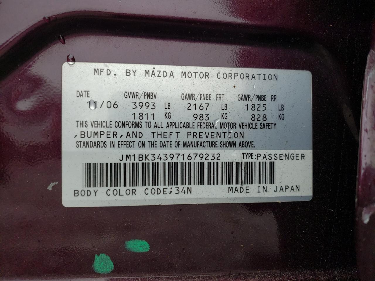 Photo 10 from auction – 2007 MAZDA 3 HATCHBAC with VIN JM1BK343971679232