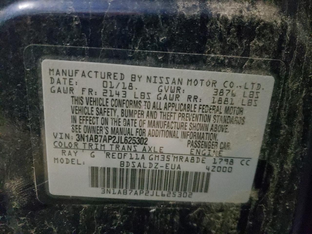 Photo 10 from auction – 2018 NISSAN SENTRA S with VIN 3N1AB7AP2JL625302