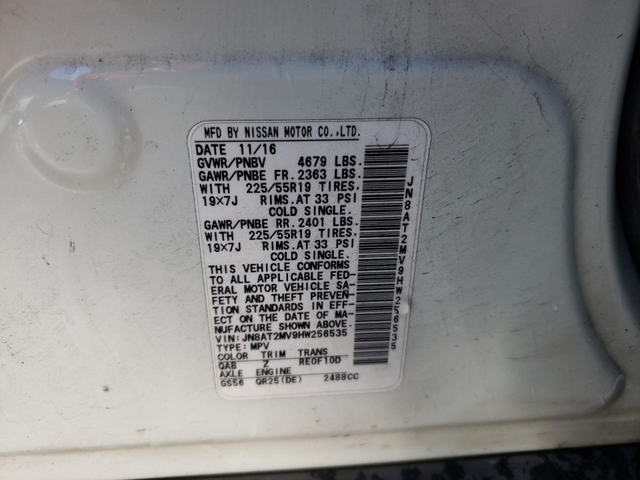 Photo 10 from auction – 2017 NISSAN ROGUE S with VIN JN8AT2MV9HW256535