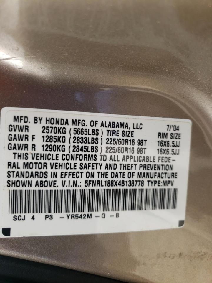 Photo 10 from auction – 2004 HONDA ODYSSEY with VIN 5FNRL188X4B138778