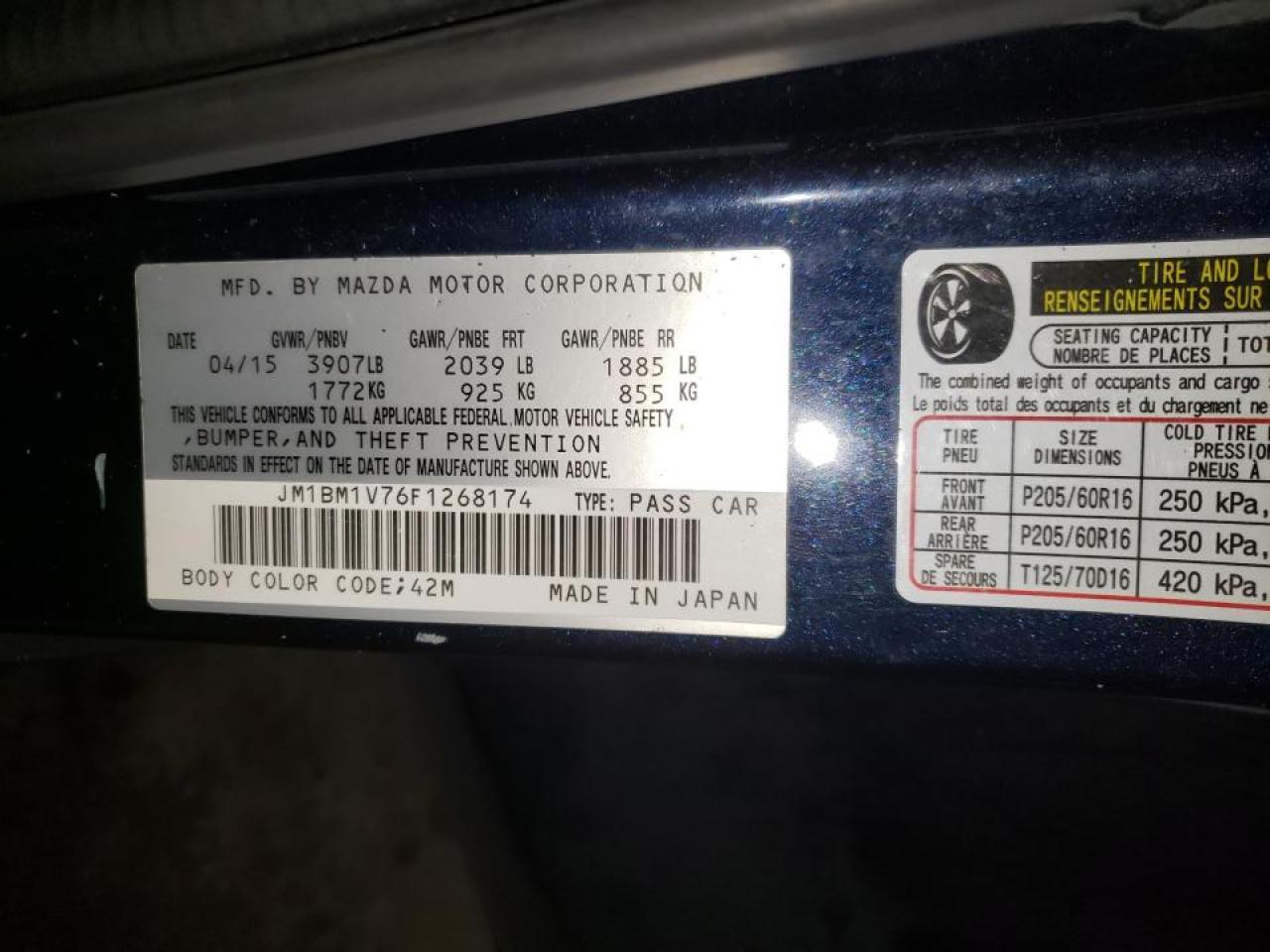Photo 10 from auction – 2015 MAZDA 3 TOURING with VIN JM1BM1V76F1268174
