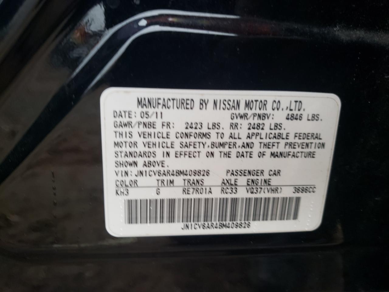 Photo 10 from auction – 2011 INFINITI G37 with VIN JN1CV6AR4BM409826
