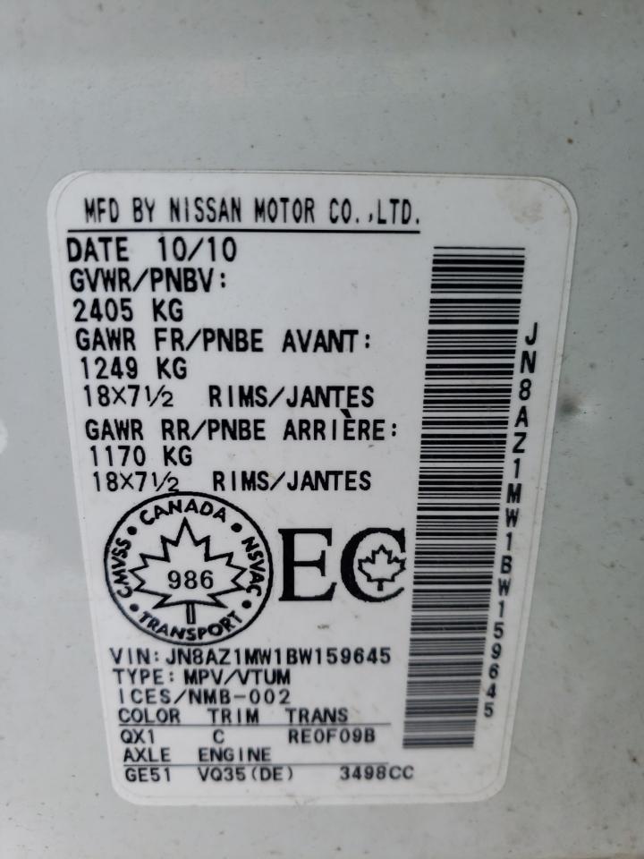 Photo 10 from auction – 2011 NISSAN MURANO S with VIN JN8AZ1MW1BW159645