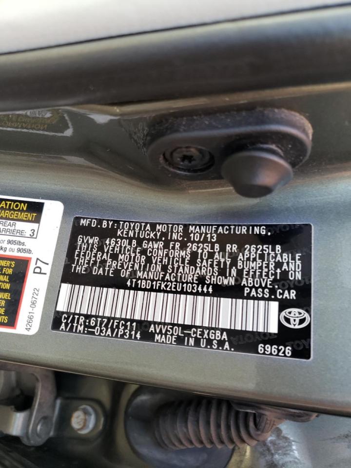 Photo 10 from auction – 2014 TOYOTA CAMRY HYBR with VIN 4T1BD1FK2EU103444