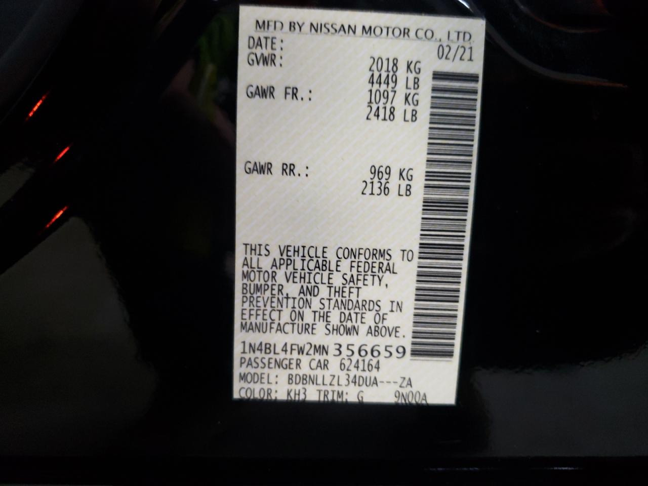 Photo 10 from auction – 2021 NISSAN ALTIMA PLA with VIN 1N4BL4FW2MN356659