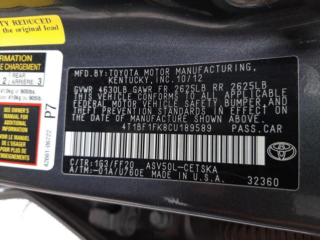 Photo 10 from auction – 2012 TOYOTA CAMRY BASE with VIN 4T1BF1FK8CU189589