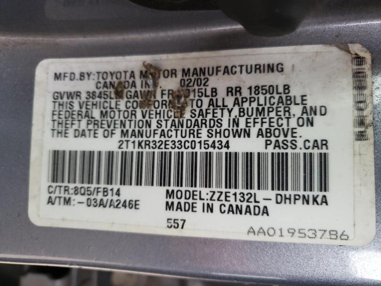 Photo 10 from auction – 2003 TOYOTA MATRIX with VIN 2T1KR32E33C015434