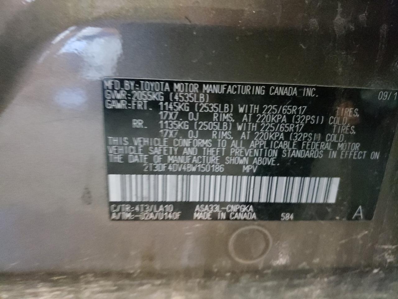 Photo 10 from auction – 2011 TOYOTA RAV4 LIMIT with VIN 2T3DF4DV4BW150186