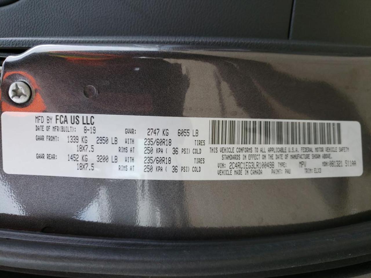 Photo 10 from auction – 2020 CHRYSLER PACIFICA T with VIN 2C4RC1EG3LR100498