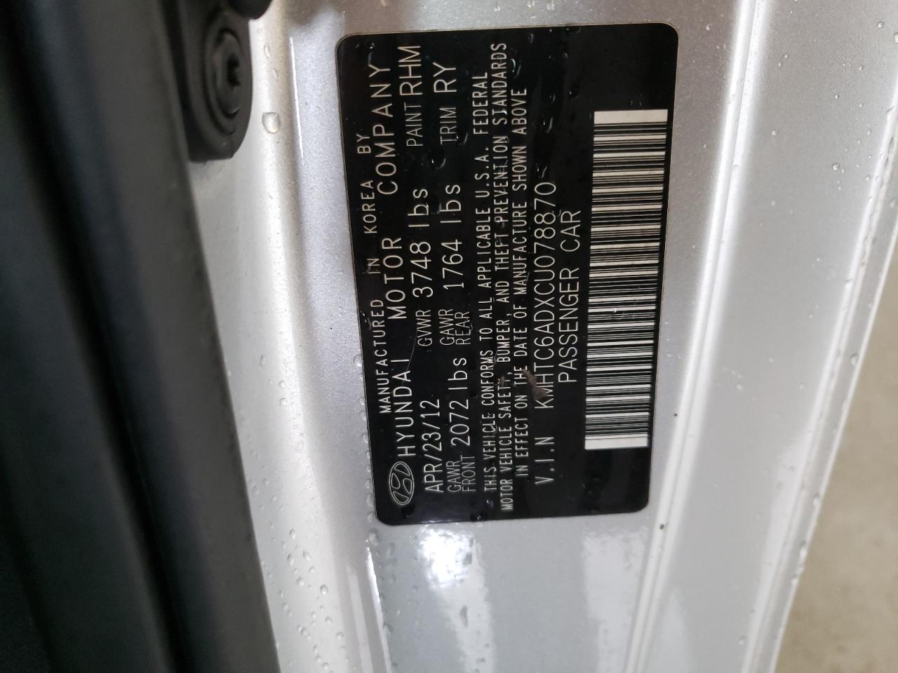 Photo 10 from auction – 2012 HYUNDAI VELOSTER with VIN KMHTC6ADXCU078870
