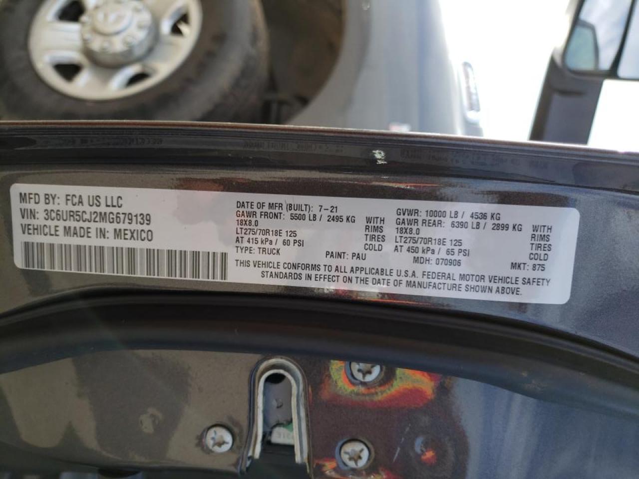 Photo 10 from auction – 2021 RAM 2500 TRADE with VIN 3C6UR5CJ2MG679139