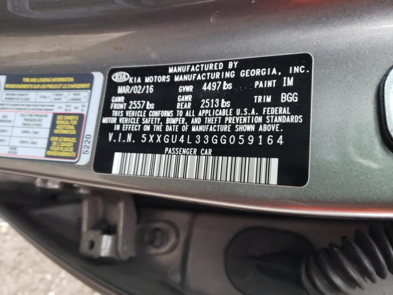Photo 10 from auction – 2016 KIA OPTIMA EX with VIN 5XXGU4L33GG059164