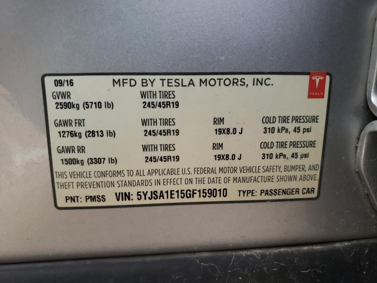 Photo 10 from auction – 2016 TESLA MODEL S with VIN 5YJSA1E15GF159010