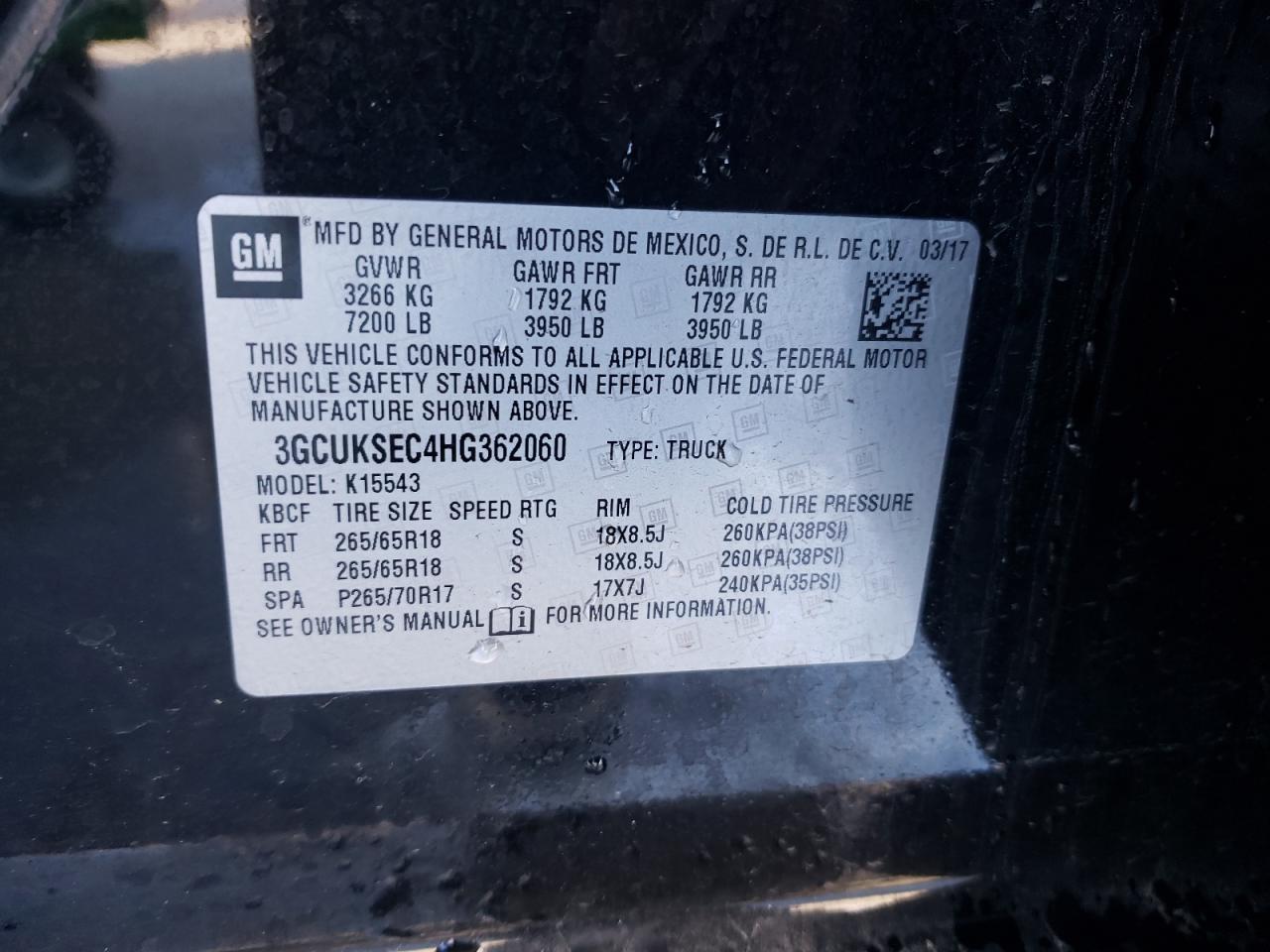 Photo 10 from auction – 2017 CHEVROLET SILVERADO with VIN 3GCUKSEC4HG362060