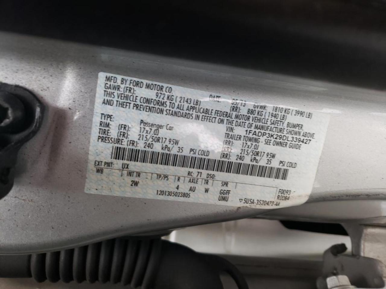 Photo 10 from auction – 2013 FORD FOCUS SE with VIN 1FADP3K29DL339427