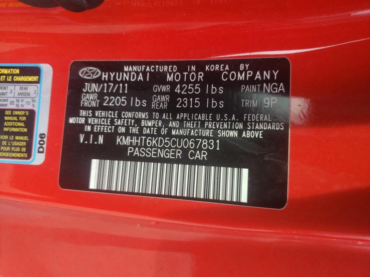 Photo 10 from auction – 2012 HYUNDAI GENESIS CO with VIN KMHHT6KD5CU067831