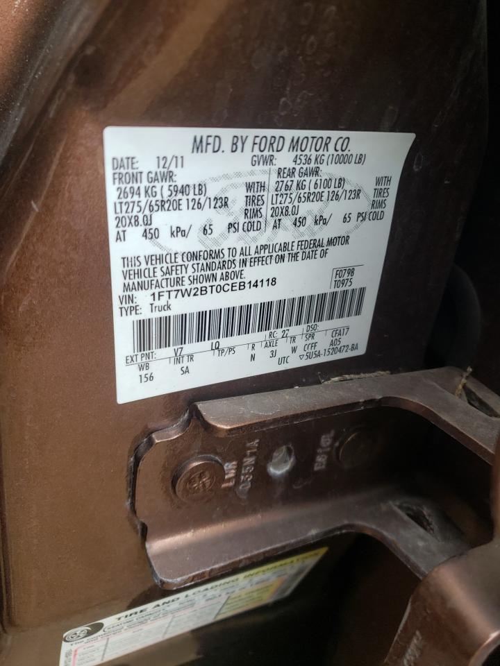 Photo 10 from auction – 2012 FORD F250 SUPER with VIN 1FT7W2BT0CEB14118