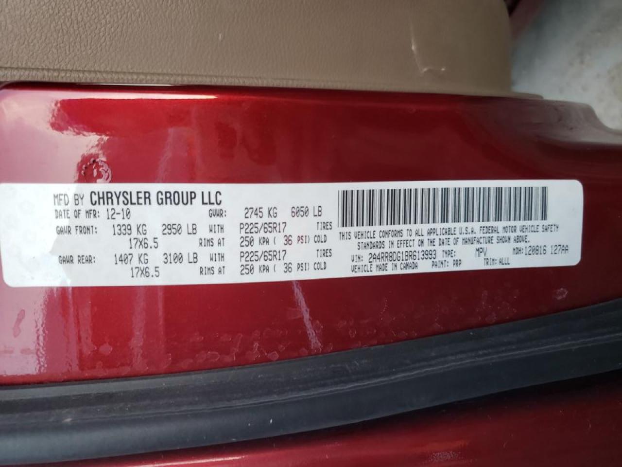 Photo 10 from auction – 2011 CHRYSLER TOWN & COU with VIN 2A4RR8DG1BR613993