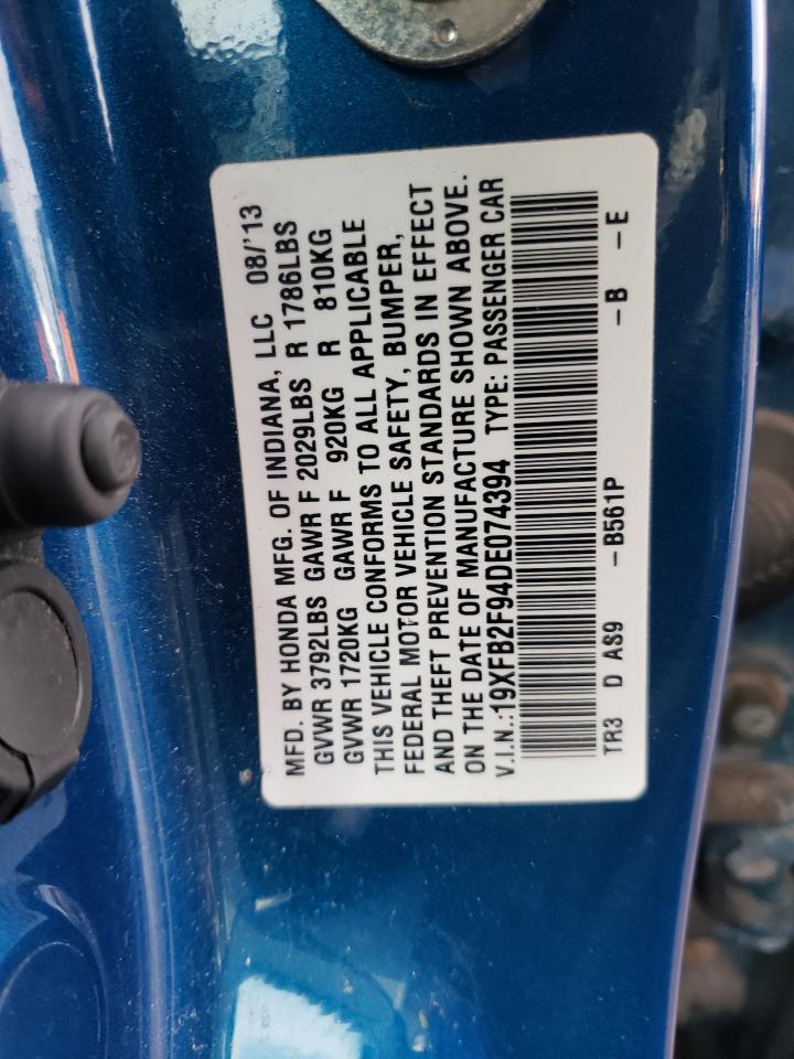 Photo 10 from auction – 2013 HONDA CIVIC EXL with VIN 19XFB2F94DE074394