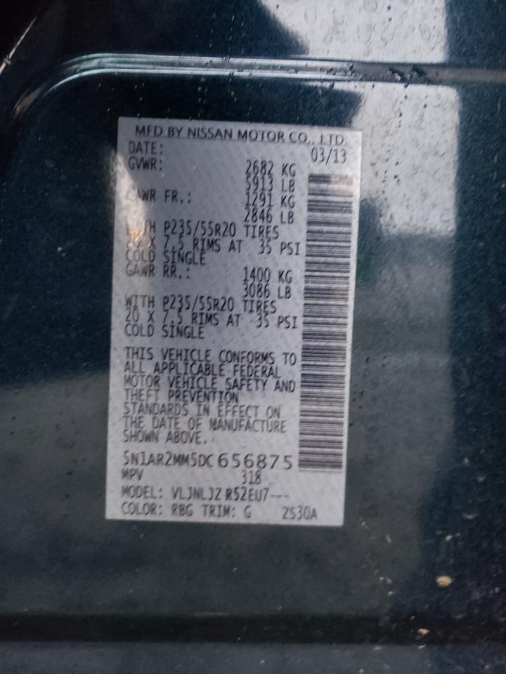 Photo 10 from auction – 2013 NISSAN PATHFINDER with VIN 5N1AR2MM5DC656875