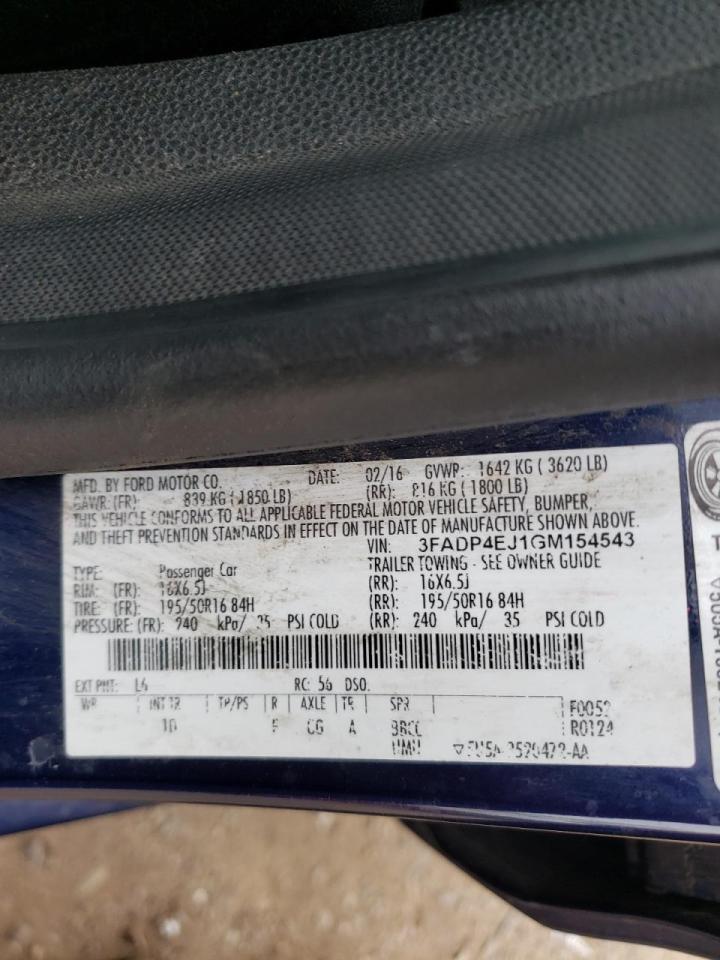 Photo 10 from auction – 2016 FORD FIESTA SE with VIN 3FADP4EJ1GM154543