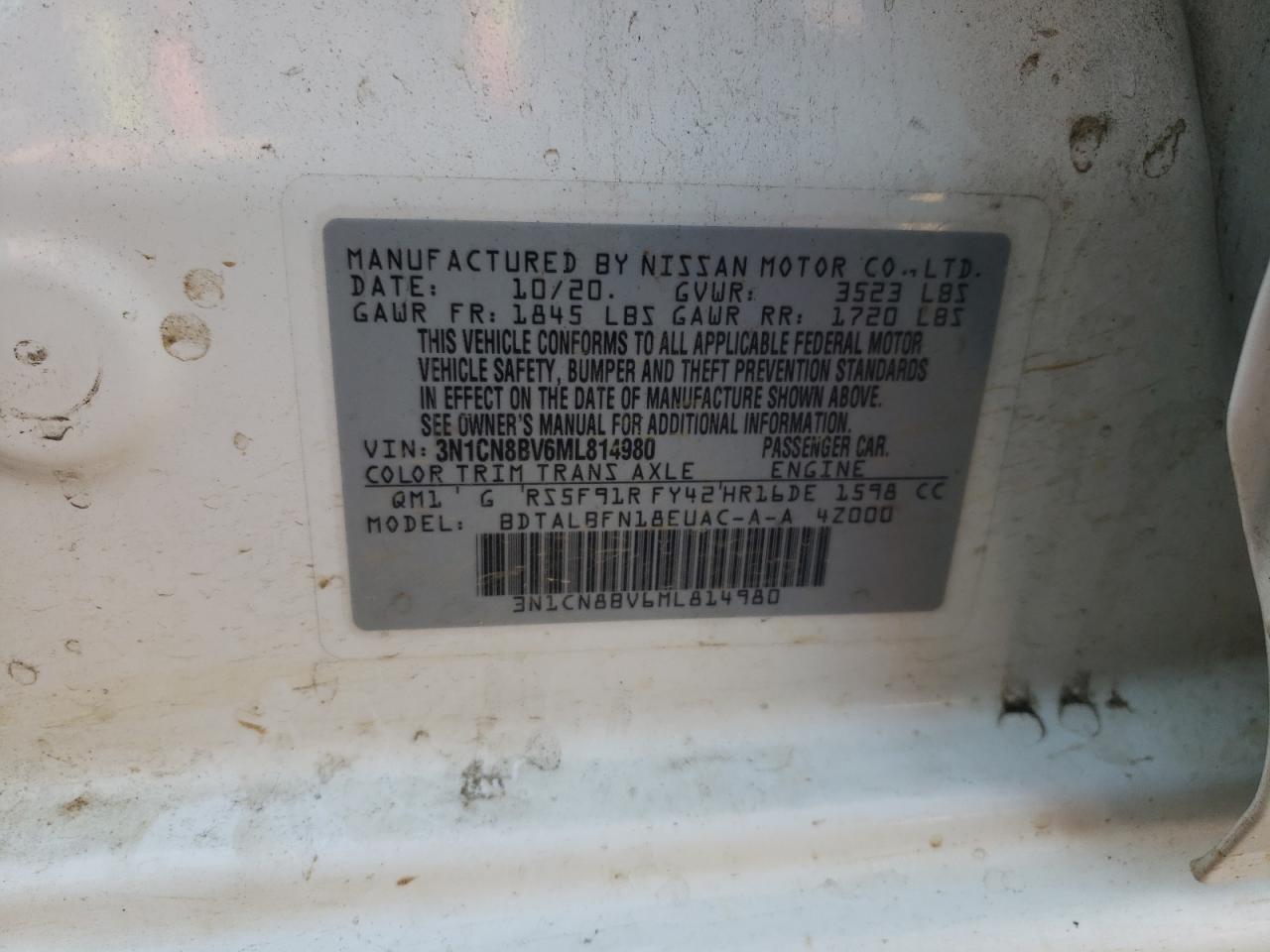 Photo 10 from auction – 2021 NISSAN VERSA S with VIN 3N1CN8BV6ML814980