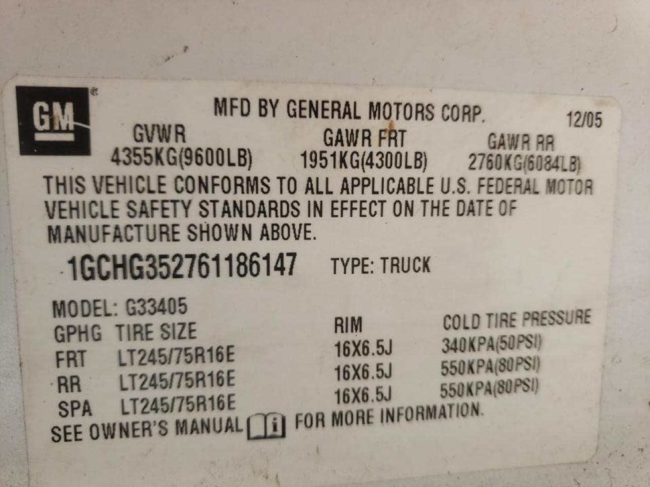 Photo 10 from auction – 2006 CHEVROLET EXPRESS G3 with VIN 1GCHG352761186147
