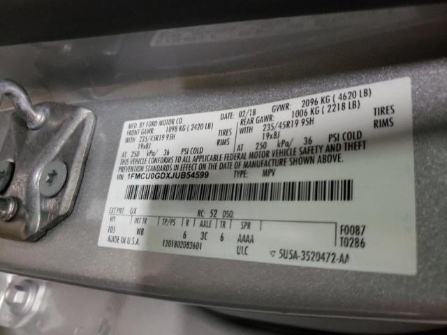 Photo 10 from auction – 2018 FORD ESCAPE SE with VIN 1FMCU0GDXJUB54599