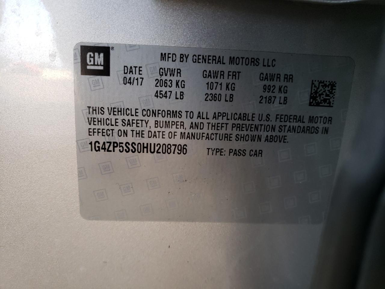 Photo 10 from auction – 2017 BUICK LACROSSE E with VIN 1G4ZP5SS0HU208796