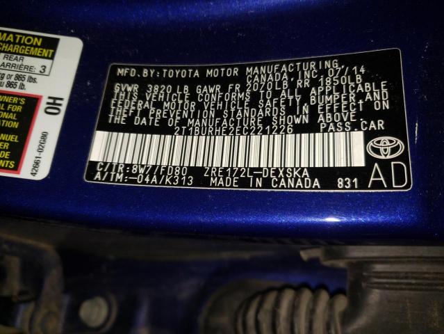 Photo 10 from auction – 2014 TOYOTA COROLLA L with VIN 2T1BURHE2EC221226