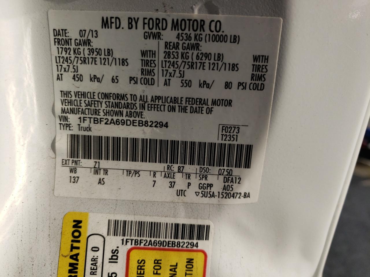 Photo 10 from auction – 2013 FORD F250 SUPER with VIN 1FTBF2A69DEB82294