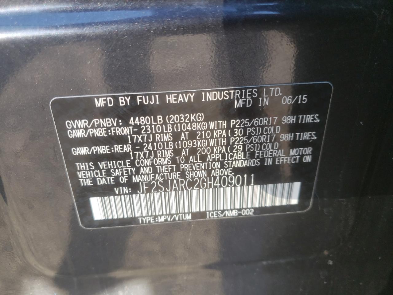 Photo 10 from auction – 2016 SUBARU FORESTER 2 with VIN JF2SJARC2GH409011
