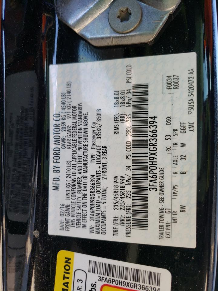 Photo 10 from auction – 2016 FORD FUSION SE with VIN 3FA6P0H9XGR366394