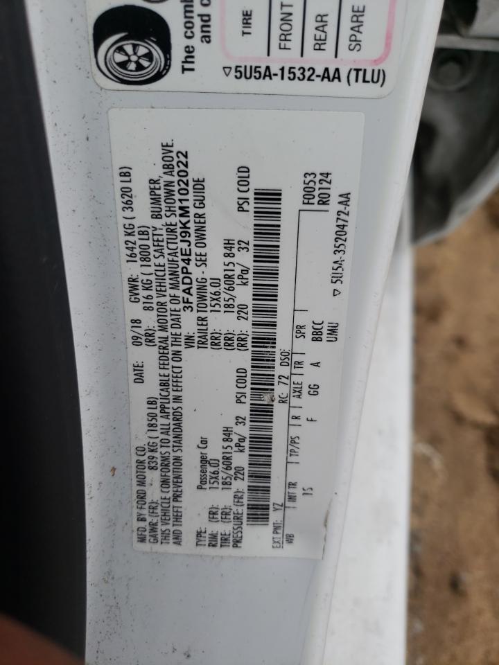 Photo 10 from auction – 2019 FORD FIESTA SE with VIN 3FADP4EJ9KM102022