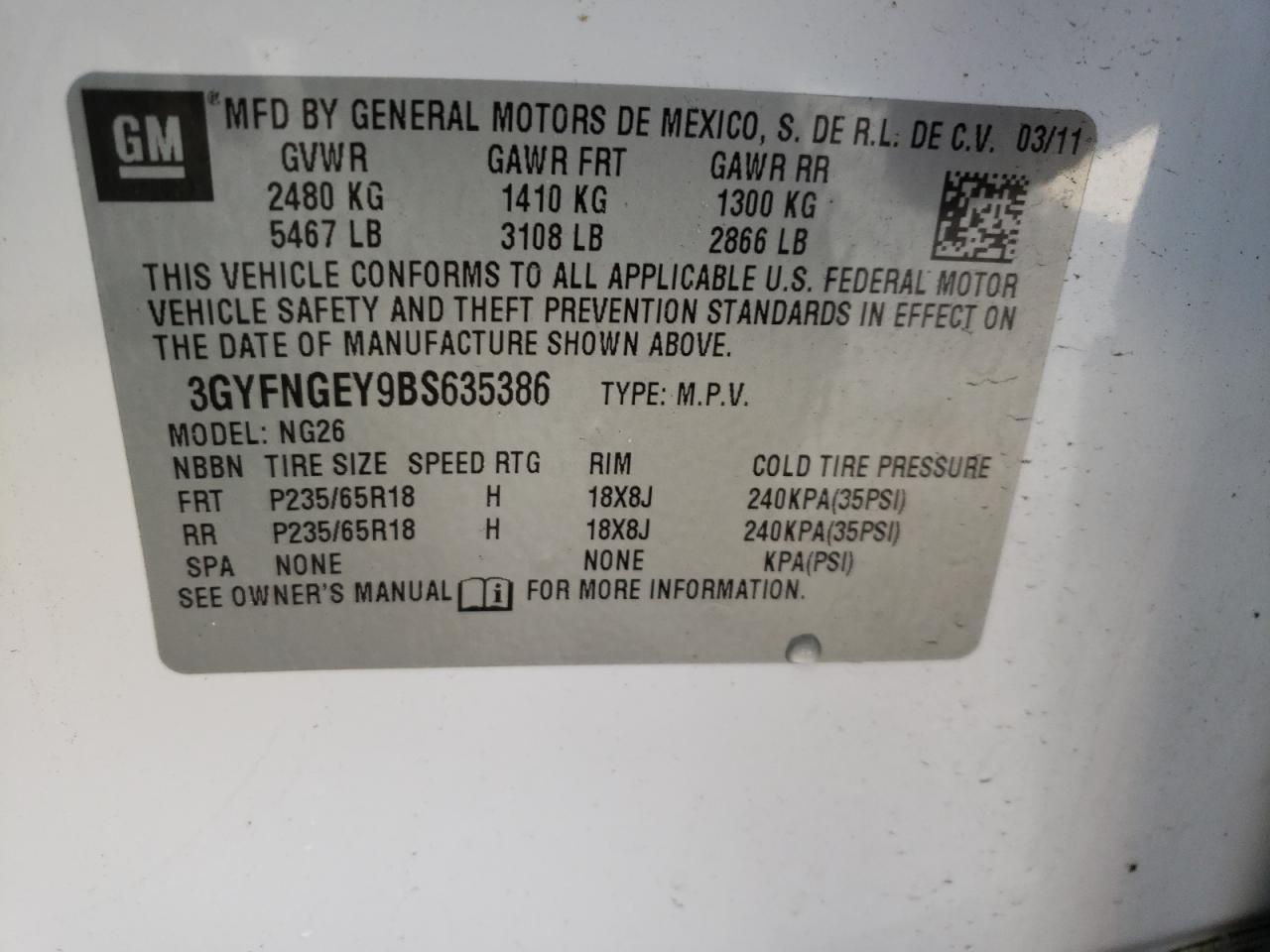 Photo 10 from auction – 2011 CADILLAC SRX with VIN 3GYFNGEY9BS635386