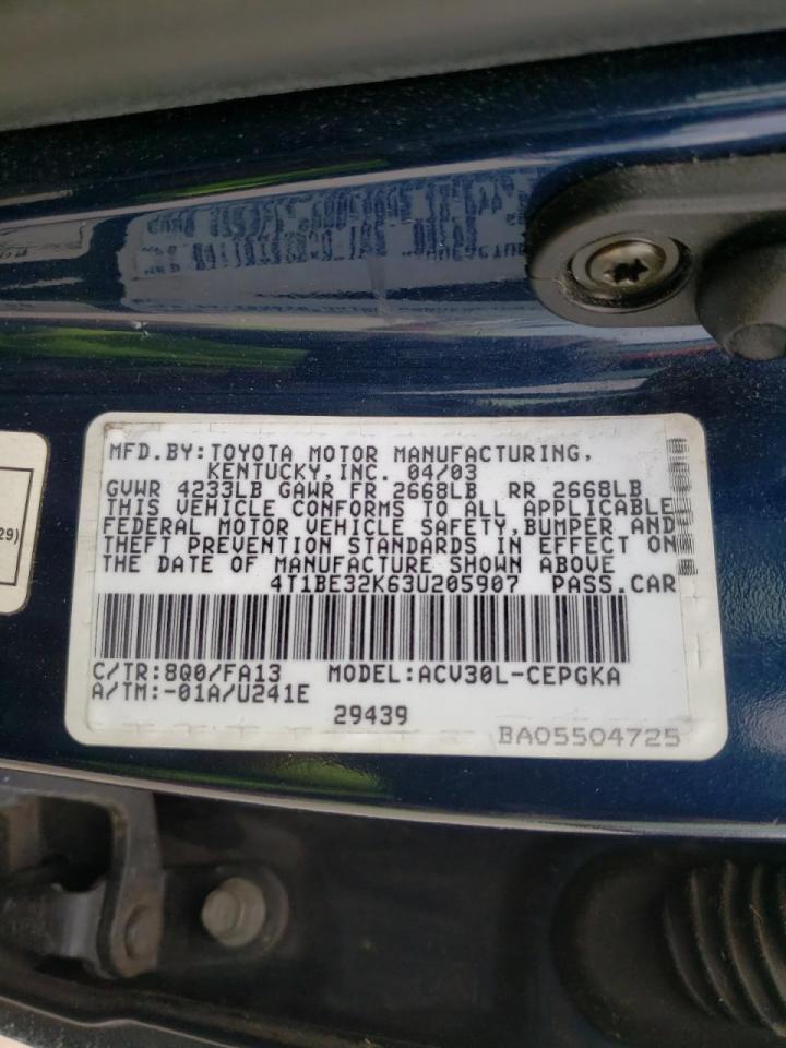 Photo 10 from auction – 2003 TOYOTA CAMRY with VIN 4T1BE32K63U205907