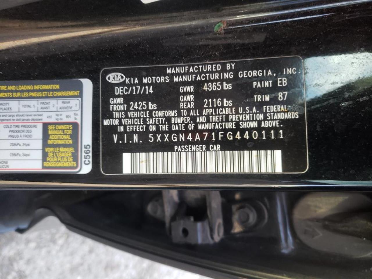 Photo 10 from auction – 2015 KIA OPTIMA EX with VIN 5XXGN4A71FG440111
