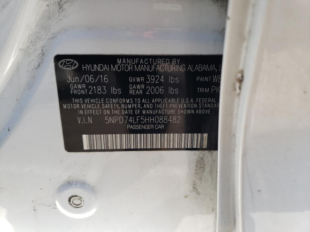Photo 10 from auction – 2017 HYUNDAI ELANTRA SE with VIN 5NPD74LF5HH088482