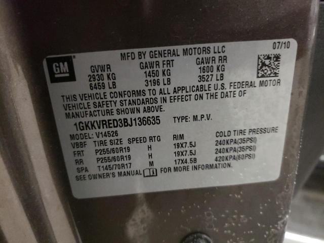 Photo 10 from auction – 2011 GMC ACADIA SLT with VIN 1GKKVRED3BJ136635