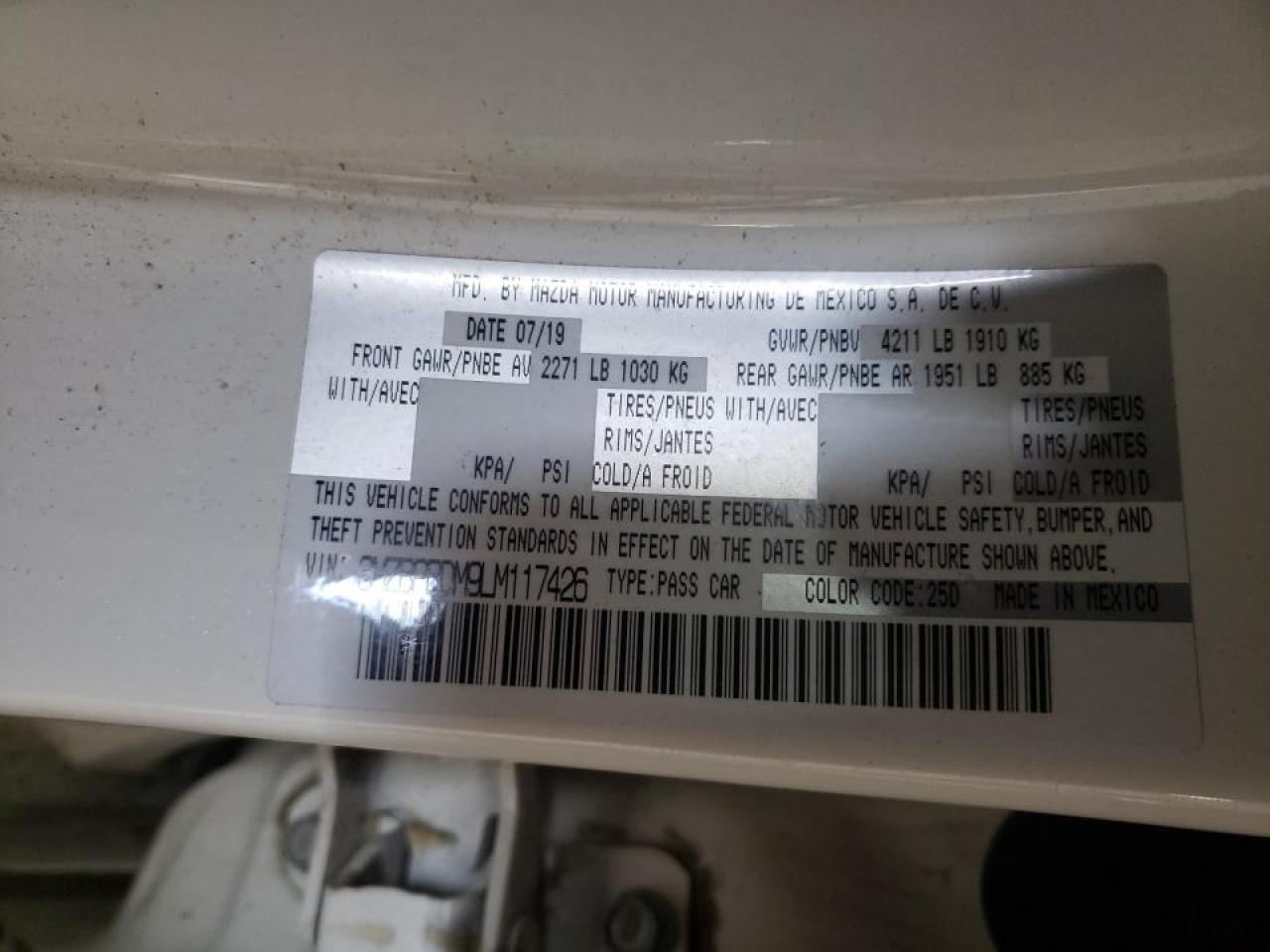 Photo 10 from auction – 2020 MAZDA 3 PREFERRE with VIN 3MZBPBDM9LM117426
