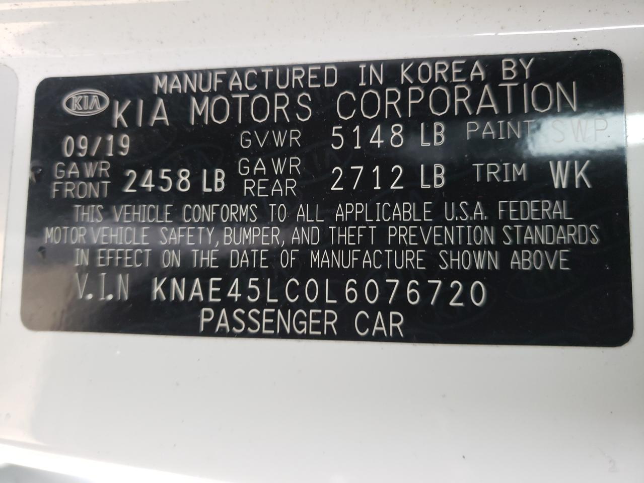 Photo 10 from auction – 2020 KIA STINGER GT with VIN KNAE45LC0L6076720