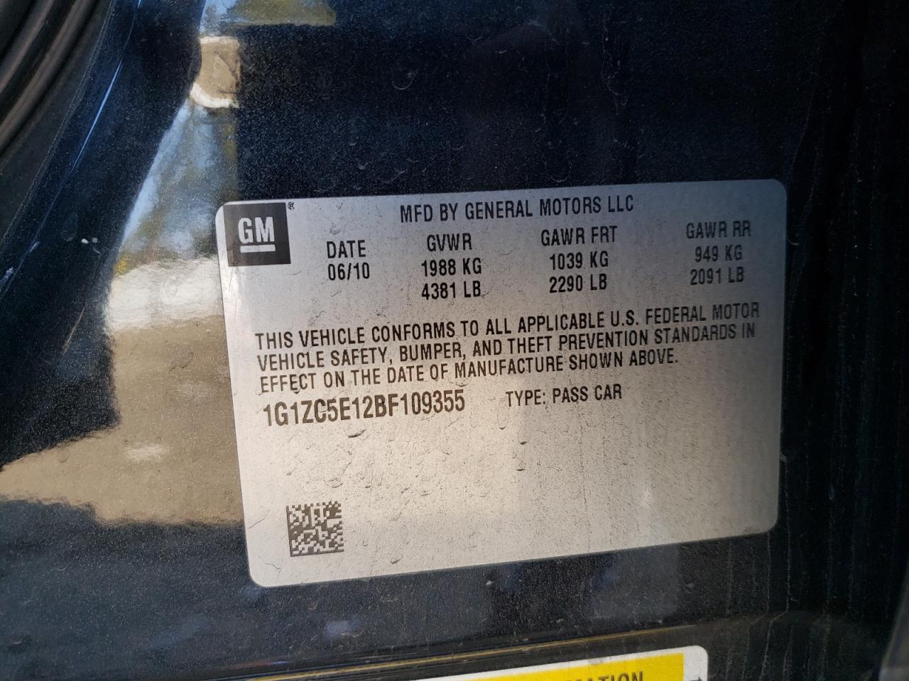 Photo 10 from auction – 2011 CHEVROLET MALIBU 1LT with VIN 1G1ZC5E12BF109355