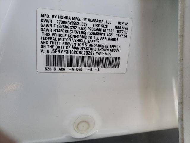 Photo 10 from auction – 2012 HONDA PILOT EXL with VIN 5FNYF3H62CB020297