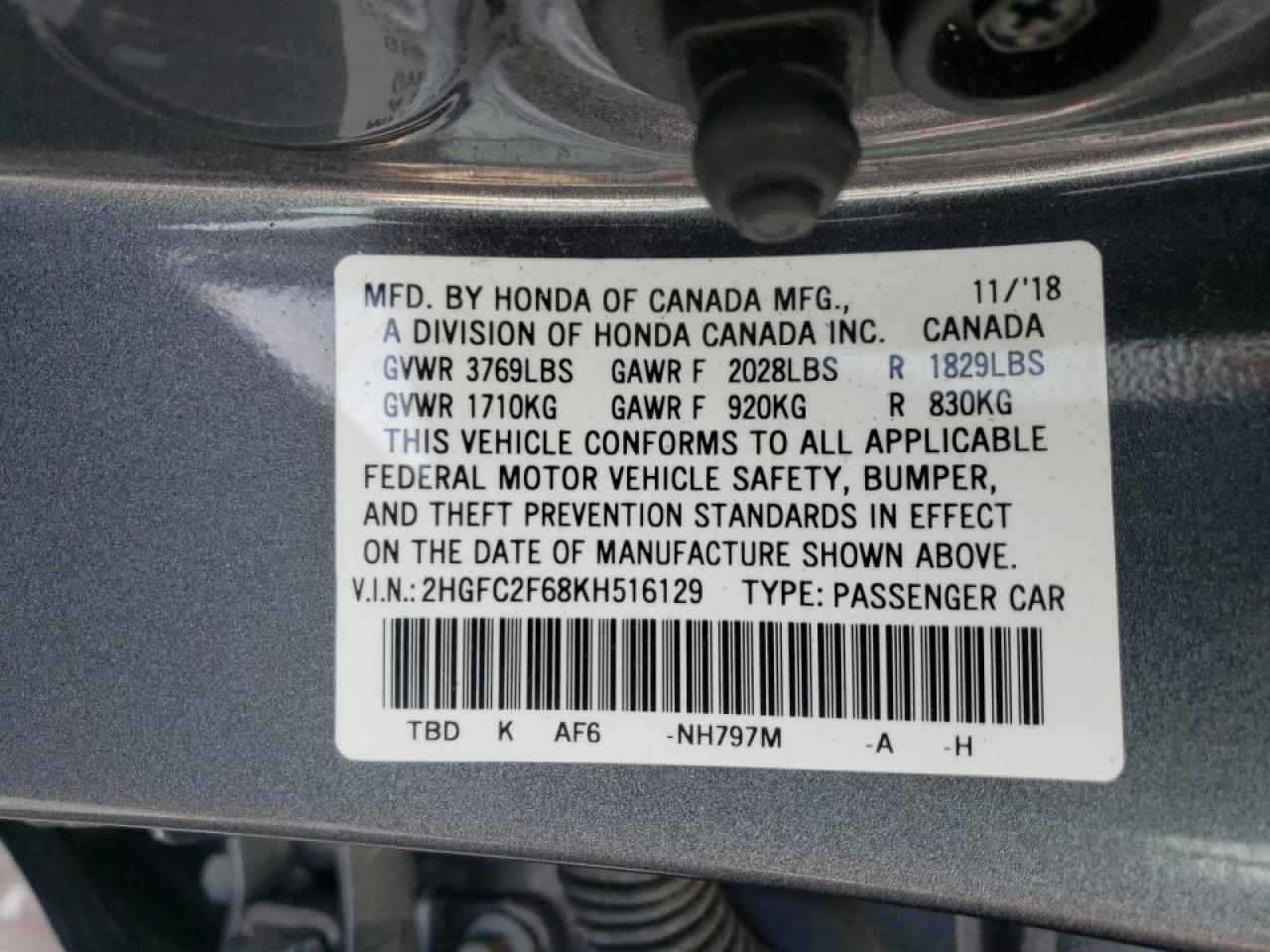 Photo 10 from auction – 2019 HONDA CIVIC LX with VIN 2HGFC2F68KH516129