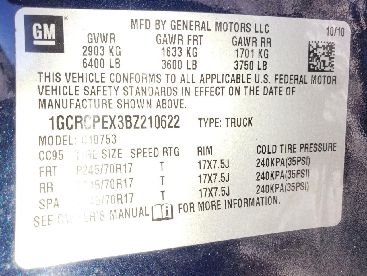Photo 10 from auction – 2011 CHEVROLET SILVERADO with VIN 1GCRCPEX3BZ210622