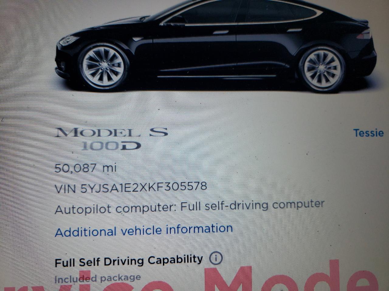 Photo 8 from auction – 2019 TESLA MODEL S with VIN 5YJSA1E2XKF305578