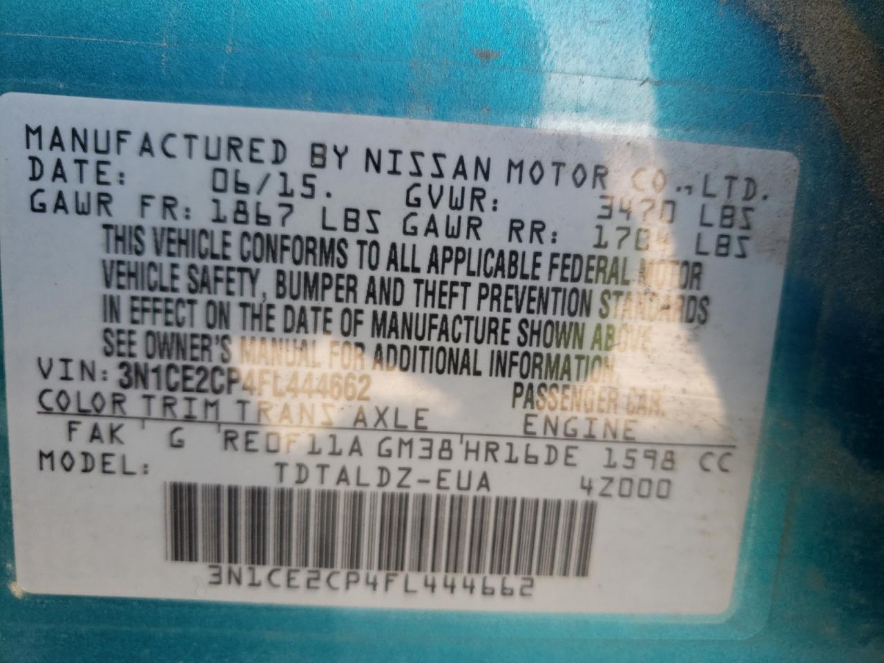 Photo 10 from auction – 2015 NISSAN VERSA NOTE with VIN 3N1CE2CP4FL444662